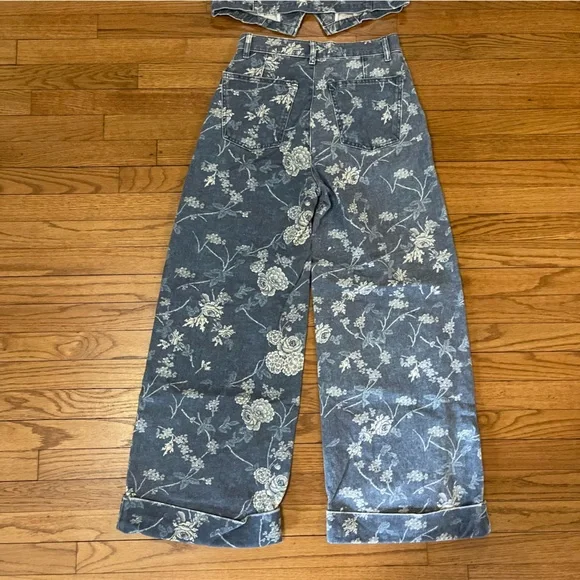 Pilcro Anthropologie The Leon Double Hem High Rise Wide Leg Jeans Denim Vest Set - Picture 17 of 17